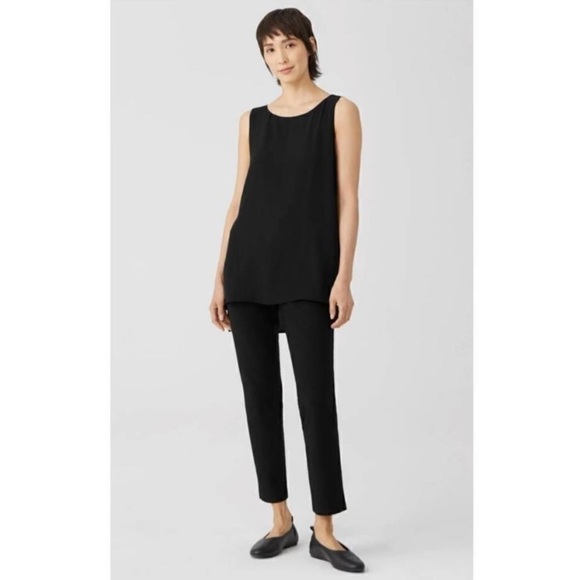 Eileen Fisher Silk Georgette Crepe Bateau Neck Tank Black Size Small - Picture 5 of 11